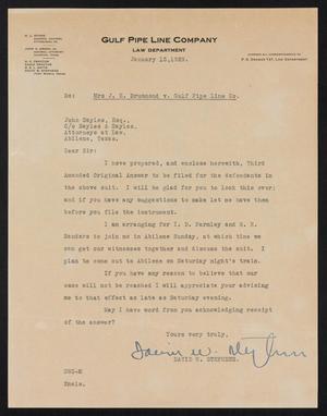 [Letter from David W. Stephens to John Sayles, January 15, 1929]