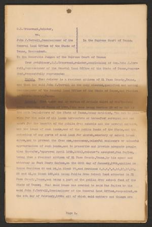 Primary view of object titled 'Documents Pertaining to C. L. Trezebvant, Relator vs. John J. Terrell, Commissioner of the General Land Office of Texas, Respondent'.