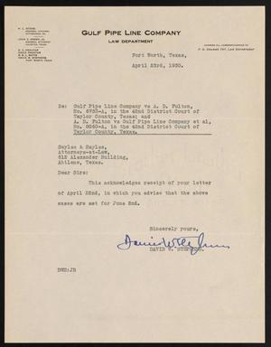 Primary view of object titled '[Letter from David W. Stephens to Sayles & Sayles, April 23, 1930]'.
