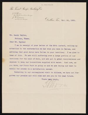 [Letter from L. P. Thorne to Henry Sayles, October 26, 1909]