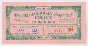 [Raffle Ticket for British American Monthly Policy Drawing]
