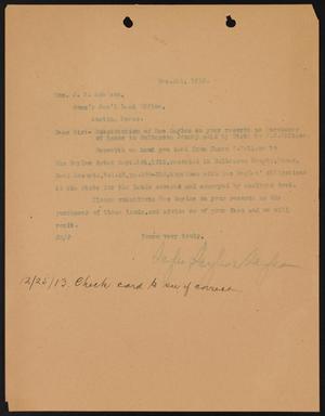 Primary view of object titled '[Letter from John Sayles to J. T. Robison, December 5, 1913]'.