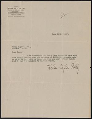 [Letter from Helen Sayles Colby to Henry Sayles Jr., June 29, 1927]