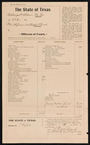 [Bill of Costs, Ballinger & Abilene Railway Company vs. African Methodist Episcopal Church, Cause No. 2730]
