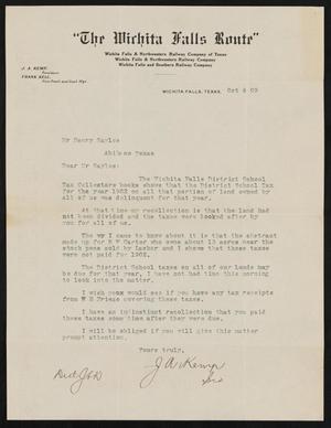 [Letter from J. A. Kemp to Henry Sayles, October 6, 1909]