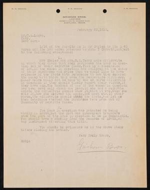 Primary view of object titled '[Letter from Grisham Brothers to C. E. Logan, February 20, 1919]'.