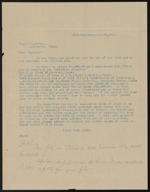 [Letter from Henry Sayles to J. P. Alvey, March 28, 1912]