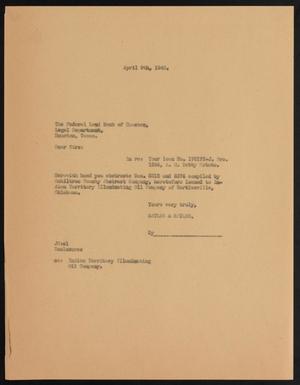 Primary view of object titled '[Letter from Sayles & Sayles to Federal Land Bank of Houston, April 9, 1940]'.