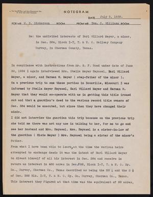 [Letter from Tom C. Williams to W. B. Dickerson, July 5, 1939]