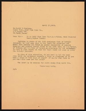 [Letter from John Sayles to David W. Stephens, April 17, 1928]