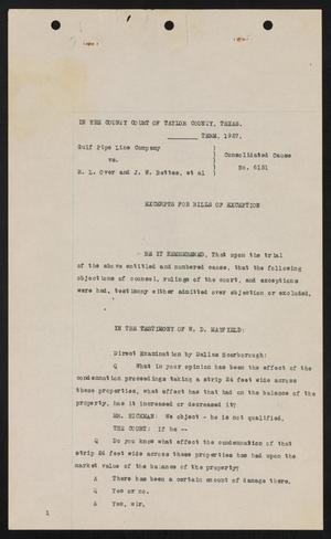 Primary view of object titled '[Cause No. 6151: Excerpts for Bills of Exception]'.