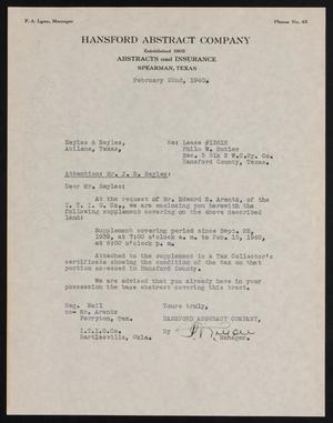 [Letter from P. A. Lyon to Sayles & Sayles, February 22, 1940]