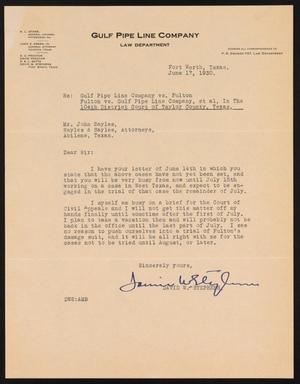 [Letter from David W. Stephens to John Sayles, June 17, 1930]