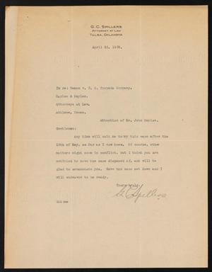 [Letter from G. C. Spillers to Sayles & Sayles, April 23, 1928]
