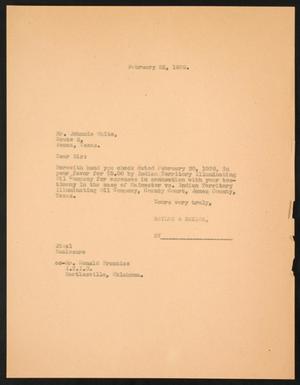 [Letter from Sayles & Sayles to Johnnie White, February 22, 1939]
