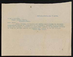 [Letter to J. L. McDavid, May 27, 1909]