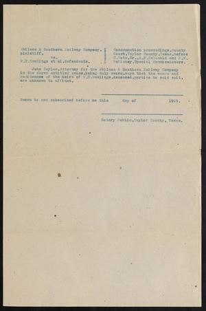Primary view of object titled '[Affidavit in Abilene & Southern Railway Company vs. W. H. Rawlings et al., 1909]'.