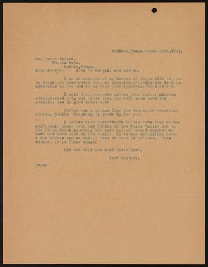 [Letter from John Sayles to Perry Sayles, March 25, 1911]