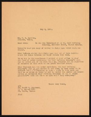 [Letter from David W. Stephens to Wilfrid E. Lessing, May 3, 1932]