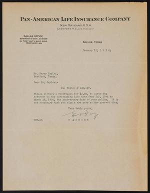 [Letter from Edward O'Day to Harry Sayles, January 12, 1934]
