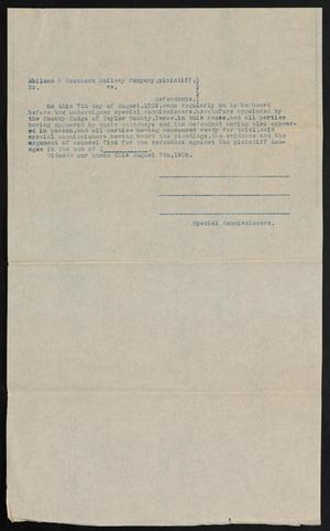 Primary view of object titled '[Document Levying Damages Against the Abilene & Southern Railway Company]'.