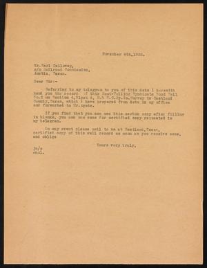 Primary view of object titled '[Letter from Sayles & Sayles to Earl Calloway, November 4, 1926]'.