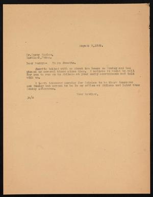 [Letter from John Sayles to Perry Sayles, August 9, 1929]