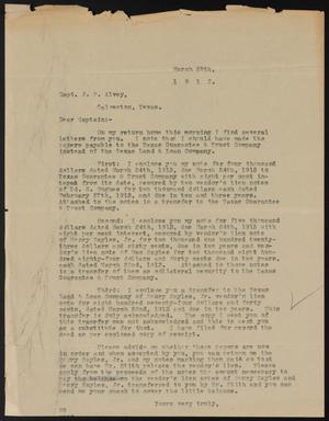 [Letter from Henry Sayles to J. P. Alvey, March 28, 1913]
