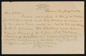 [Letter from John Sayles to Will Stith, January 12, 1909]