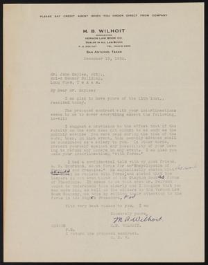[Letter from M. B. Wilhoit to John Sayles, December 13, 1932]