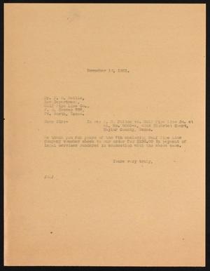 [Letter from John Sayles to P. O. Settle, November 12,1931]
