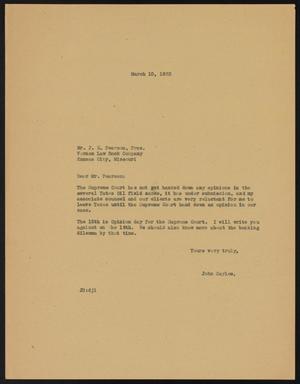 [Letter from John Sayles to J. E. Pearson, March 10, 1933]