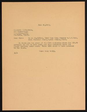 [Letter from John Sayles to David W. Stephens, June 29,1929]