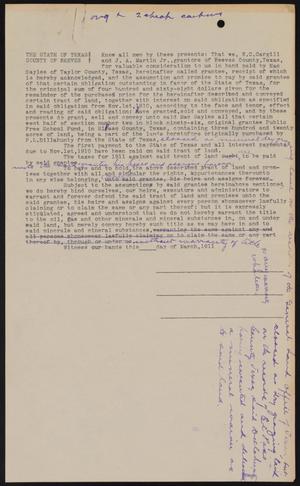 Primary view of object titled '[Draft of a Deed from W. C. Cargill and J. A. Martin, Jr. to Mac Sayles]'.