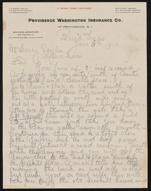 [Letter from Richard Cordwent to Henry Sayles, June 6, 1912]