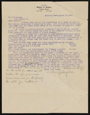 [Letter from Henry Sayles to F. W. Hughes, April 17, 1908]
