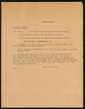 [Letter from John Sayles to Perry Sayles, September 3, 1928]