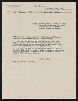 [Letter from Sayles & Sayles to F. F. Claunts, March 28, 1940]