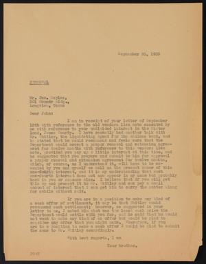 [Letter from Perry Sayles to John Sayles, September 23, 1933]