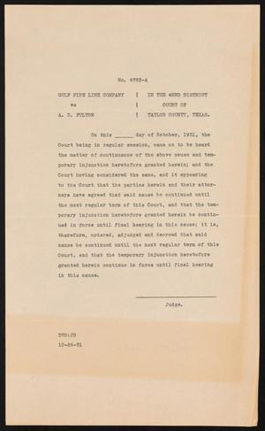 Primary view of object titled '[Cause No. 6733-A: Order of Continuation, October 1931]'.