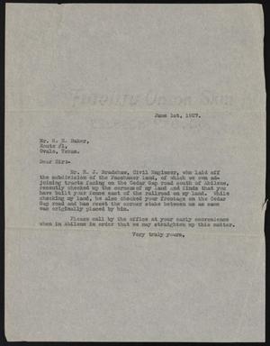 [Letter to R. H. Baker, June 1, 1927]