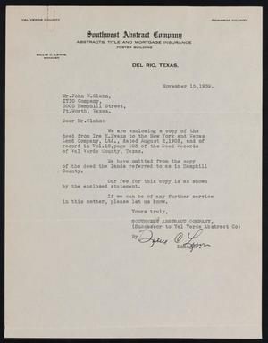 [Letter from Billie C. Lewis to John W. Glahn, November 15, 1939]