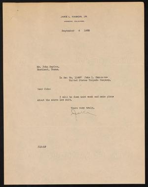 [Letter from Jake L. Hamon Jr. to John Sayles, September 6, 1928]