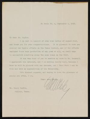 [Letter from William A. Webb to Henry Sayles,September 4, 1912]
