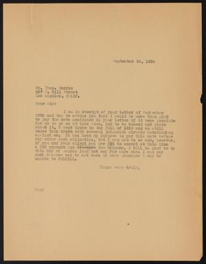 [Letter from Perry Sayles to Thomas Morris, September 24, 1934]