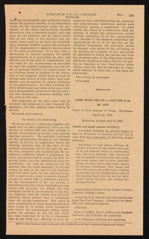 Primary view of object titled '[Clipping: Lone Star Gas Company v. Hutton et ux., No. 3972]'.