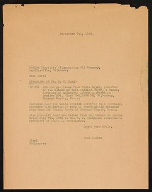 [Letter from Jack Sayles to Indian Territory Illuminating Oil Company, September 7, 1939]