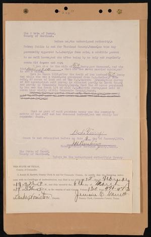 Primary view of object titled '[Affidavit Regarding Bobbie I. Terry's Land Purchase in Comanche County, Texas]'.