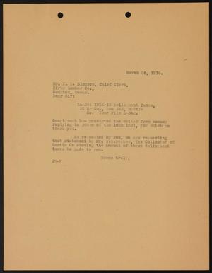 [Letter from John Sayles to E. D. Bloxsom, March 30, 1916]