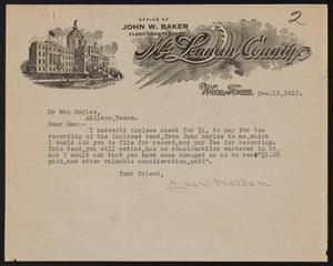 [Letter from James C. Wallace to Mac Sayles, December 13, 1913]
